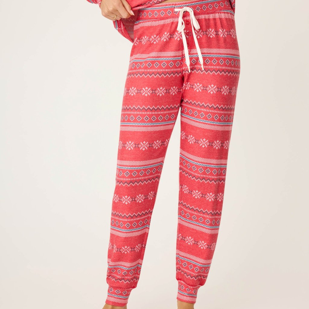 Pj Salvage Snowflake Kisses Pajama Joggers Pants Peachy Lounge Sleep Bottoms Red